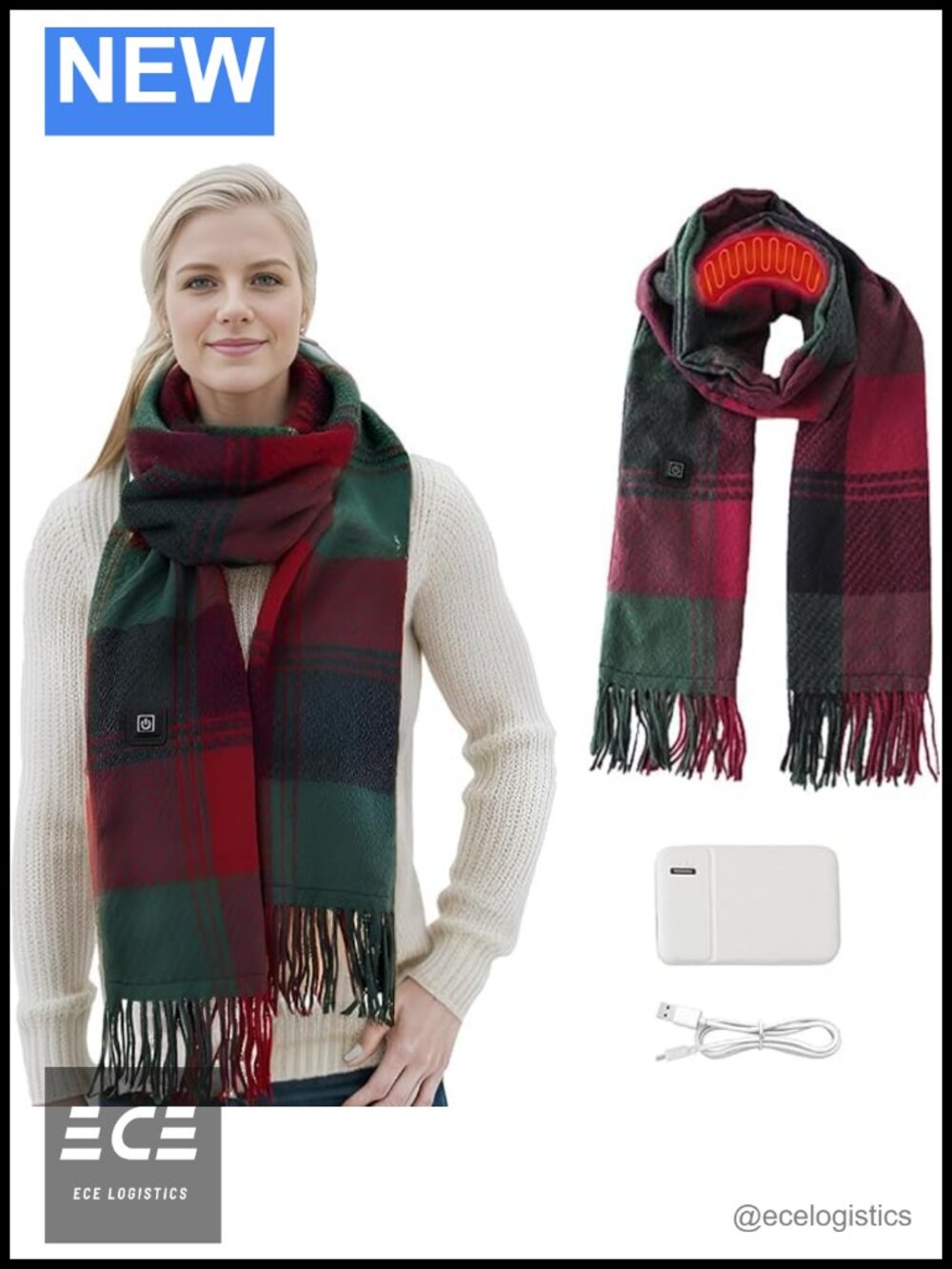 Rechargeable Heated Scarf USB Cordless Neck Heating Pad 3 Heat Settings Unisex